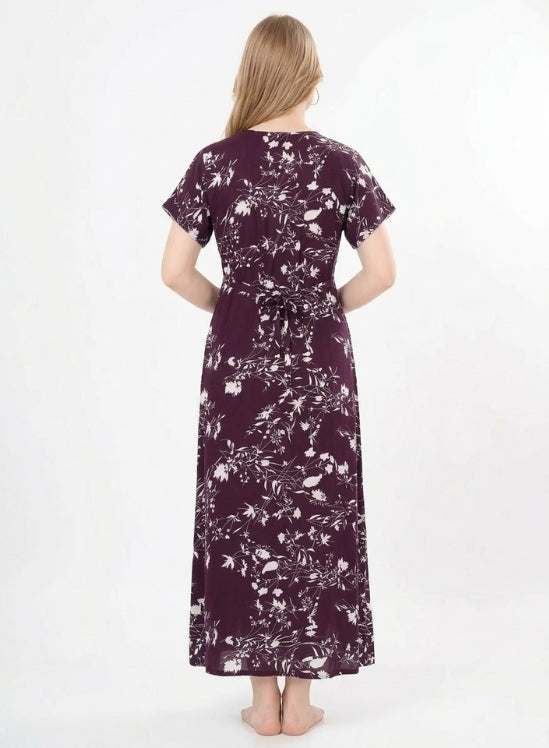 Deep Plum floral print Rayon Nighty
