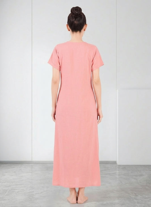 Peach Pink floral embroidery Rayon Nighty