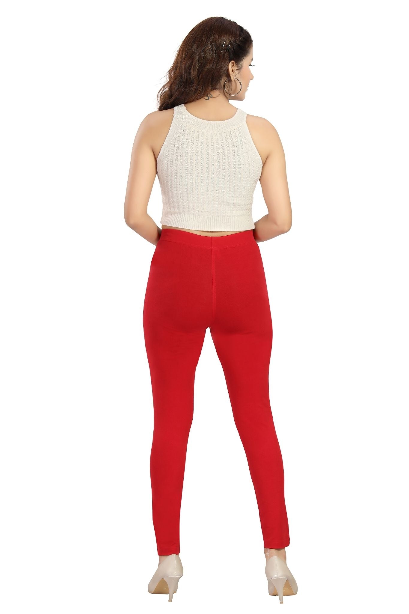 Women's Chain Pants Red Color Cotton Lycra 4 way knitted back Side