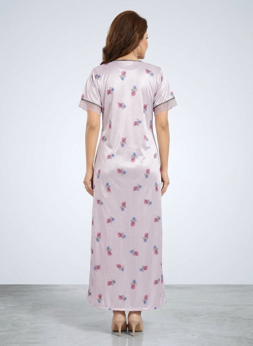 Printed Satin Nighty for Women
