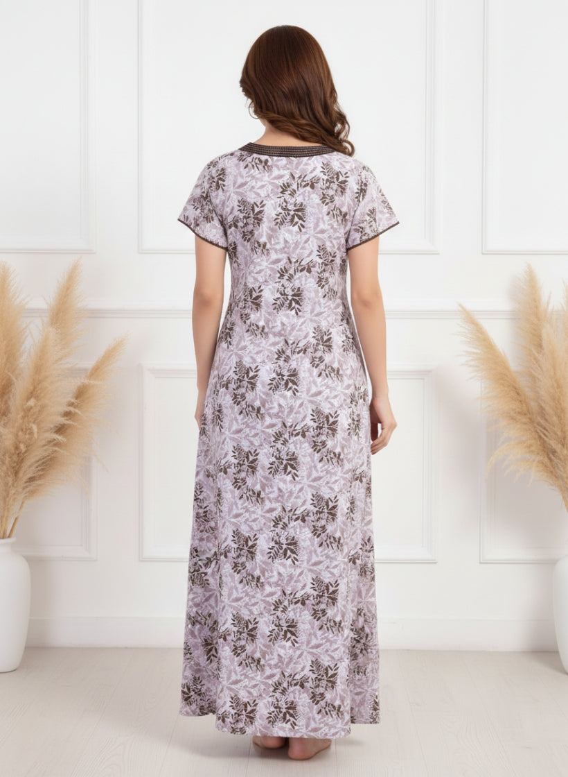 Printed Lavender Cotton Nighty