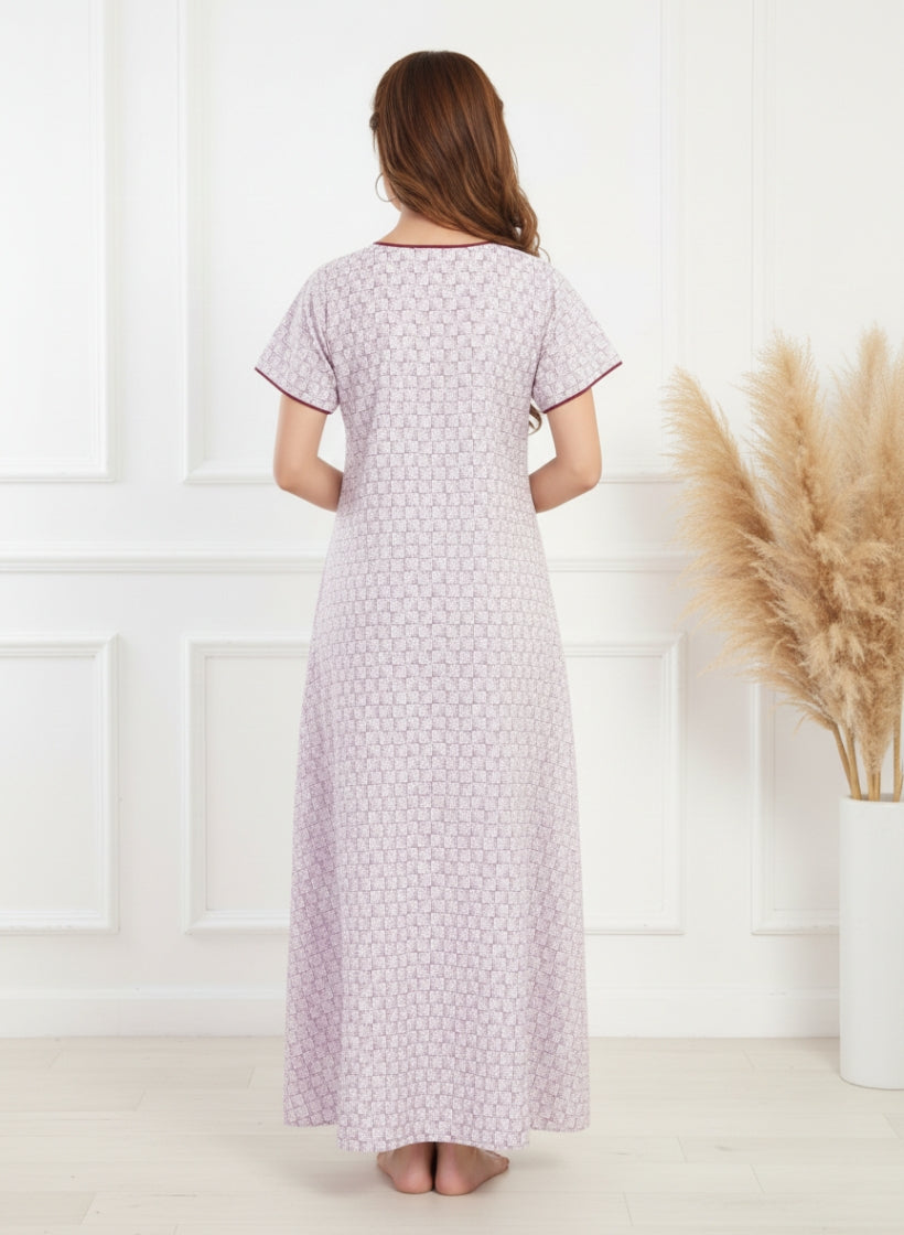 Printed Purple Cotton Nighty