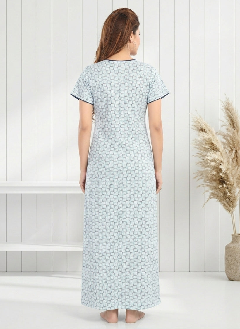 Printed Sky Blue Cotton Nighty