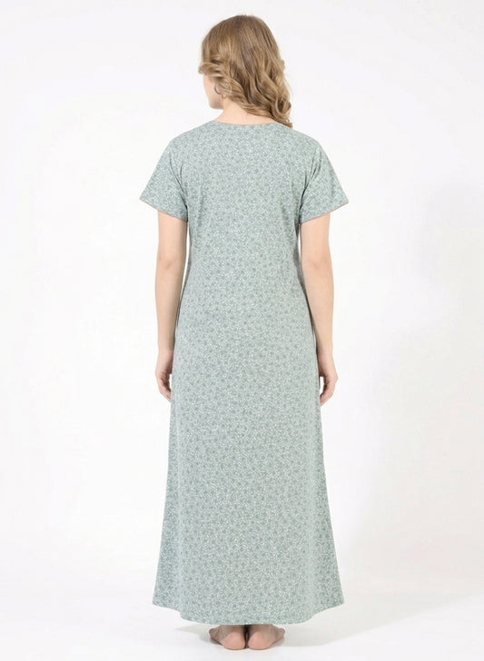 Seafoam Green Floral Embroidery Cotton Nighty
