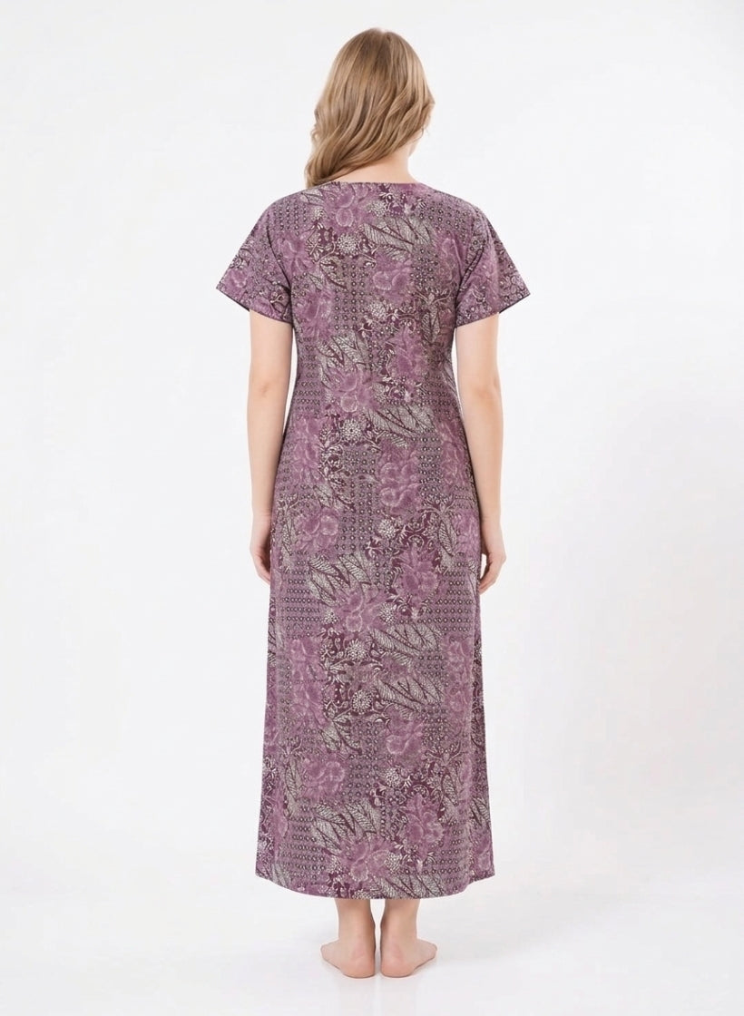 Plum Purple and Mauve Floral Cotton Nighty