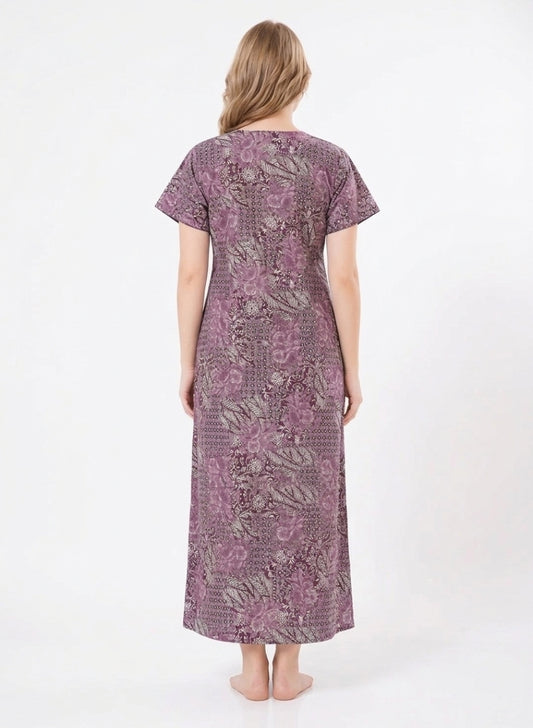 Plum Purple and Mauve Floral Cotton Nighty