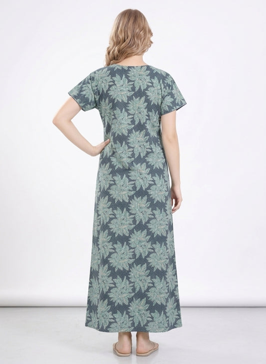 Teal Blue and Seafoam Green Floral Cotton Nighty