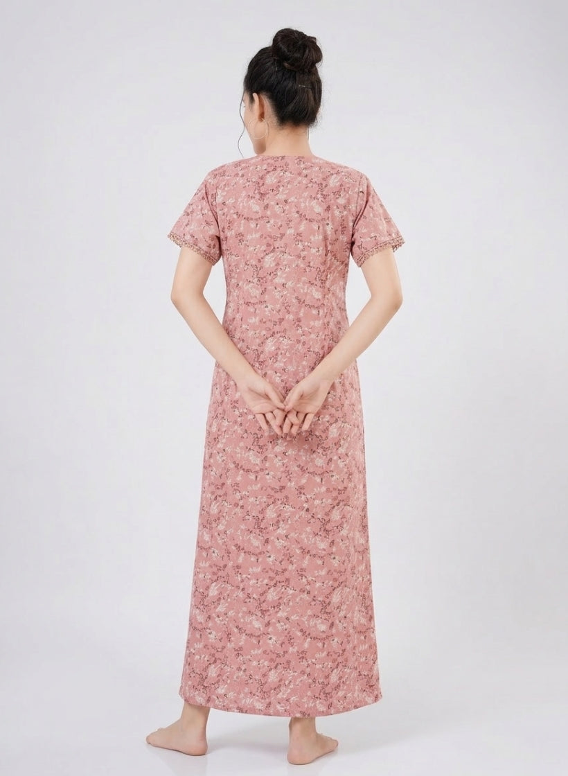 Dusty Rose with ditsy floral Cotton Nighty