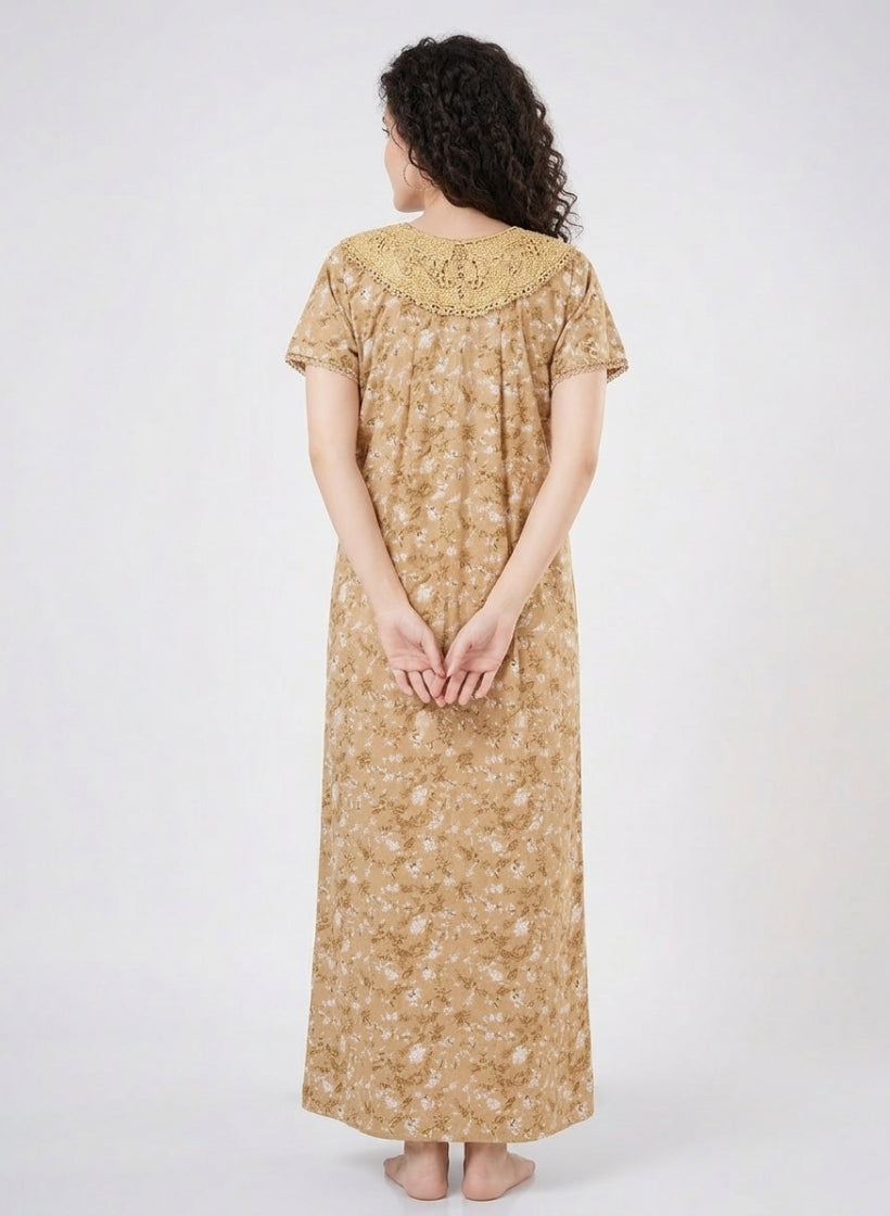 Honey Mustard with ditsy floral Cotton Nighty
