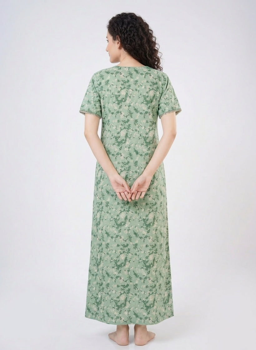 Pistachio Green with Cream ditsy floral Cotton Nighty