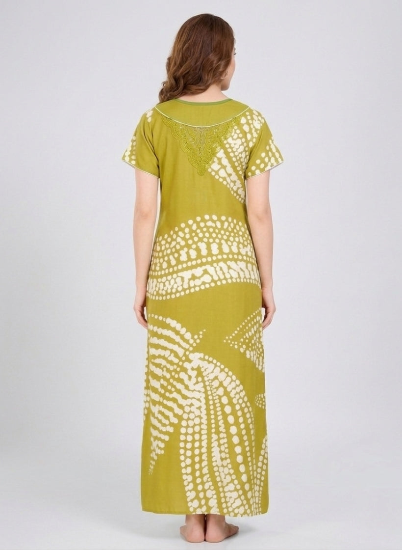 Olive Mustard Green Satin Nighty