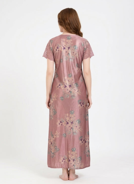 Dusty Rose Pink Floral Satin Nighty