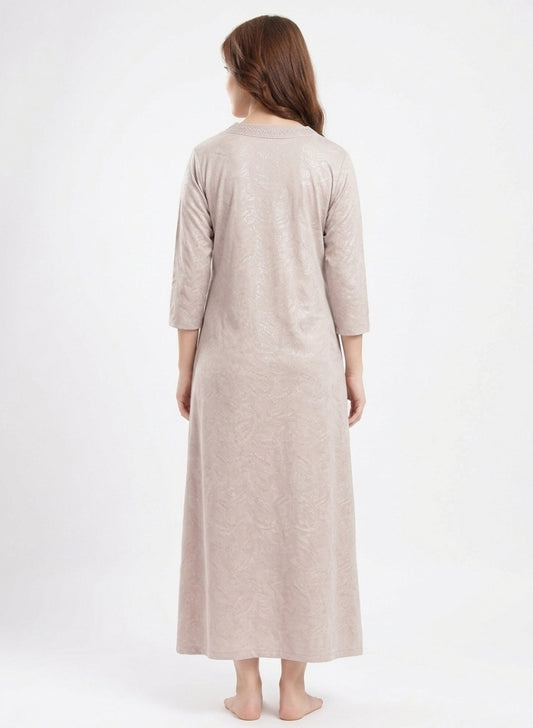 Champagne Beige with Shimmering Leaf Foil Print Cotton Nighty