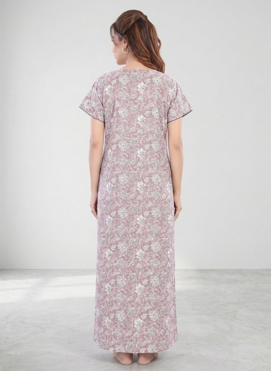 Dusty Rose with White Floral Print Cotton Nighty