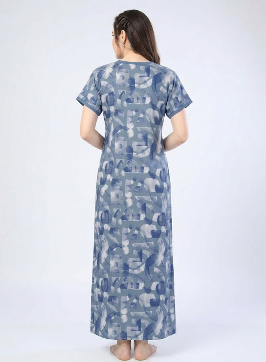 Muted Steel Blue with Contrast Embroidered Alpine Nighty