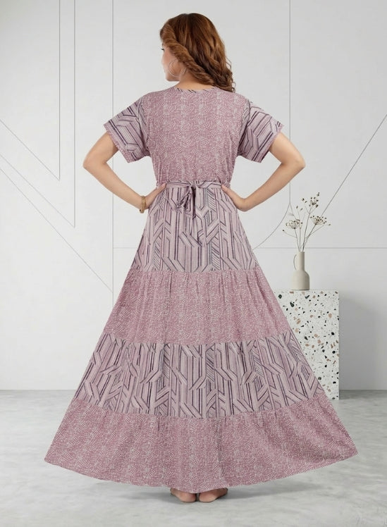 Mauve and Plum Rayon Nighty for Women