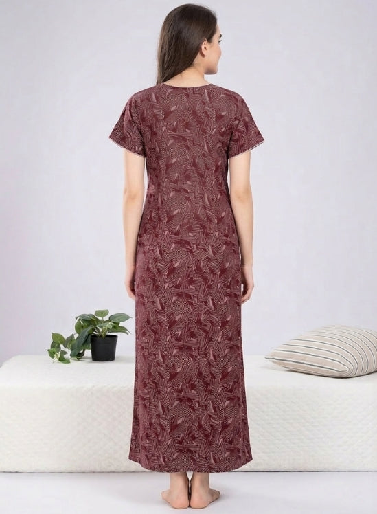 Deep Maroon Base Abstract Print Alpine Nighty