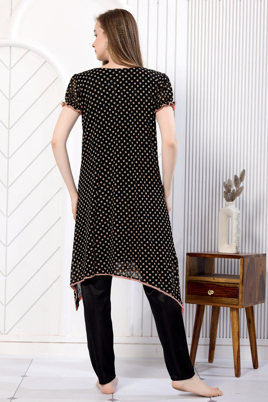 Women's Net Fancy Night Suit Black color