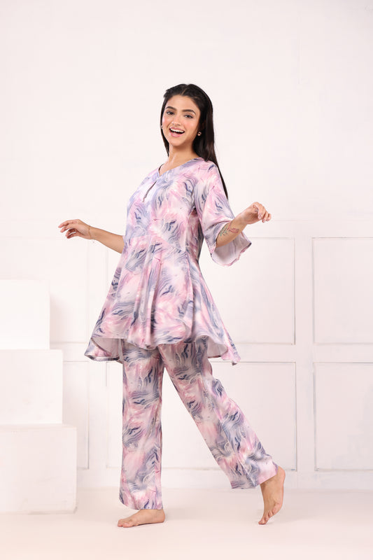 Marble Print Co-ord Sets metiral Modal Satin