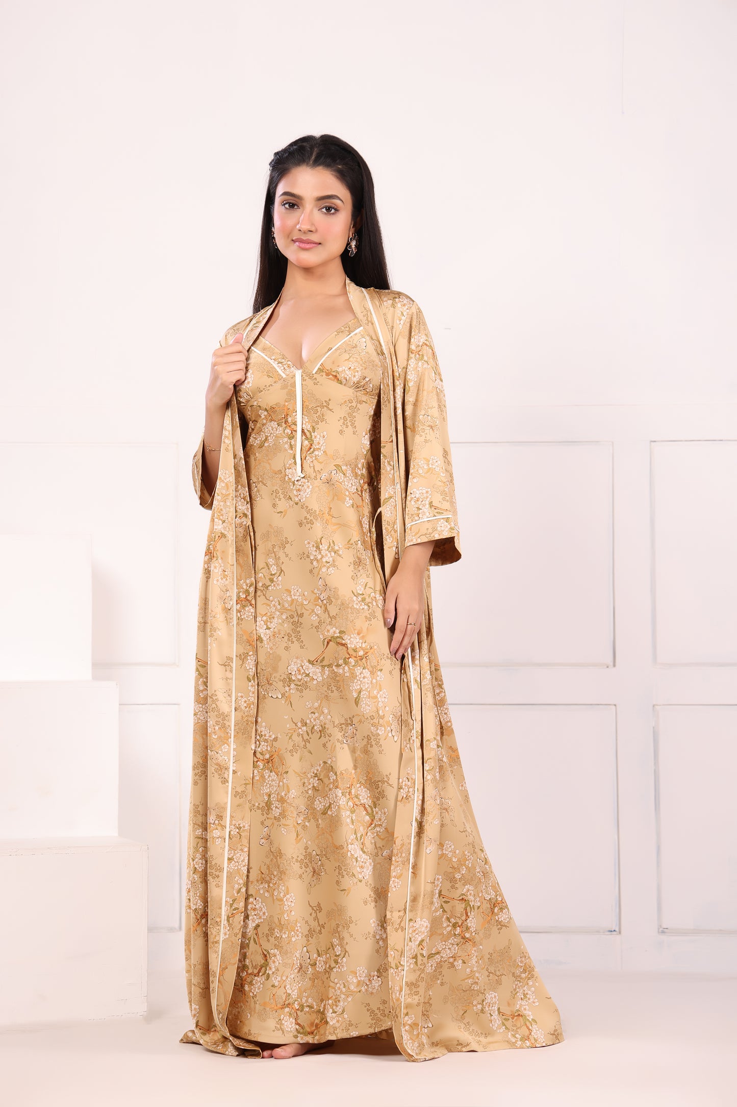 Comfortable fancy satin nightwear set for women