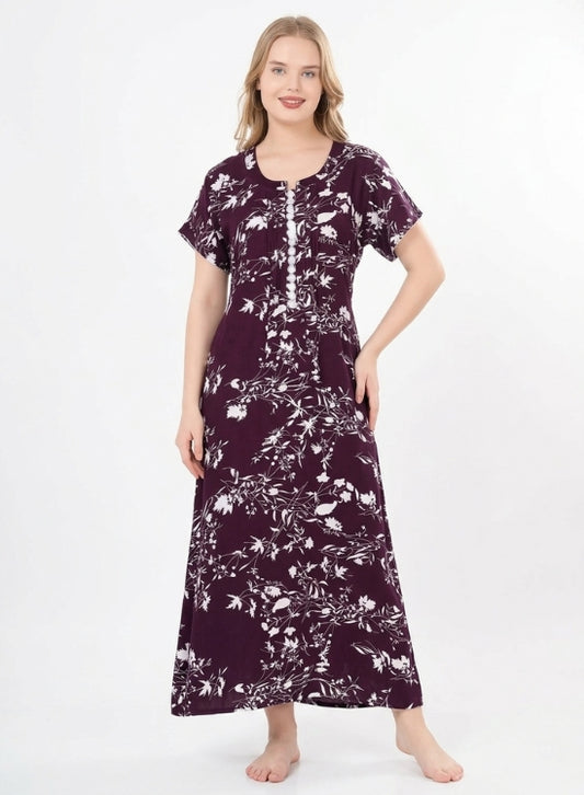 Deep Plum floral print Rayon Nighty