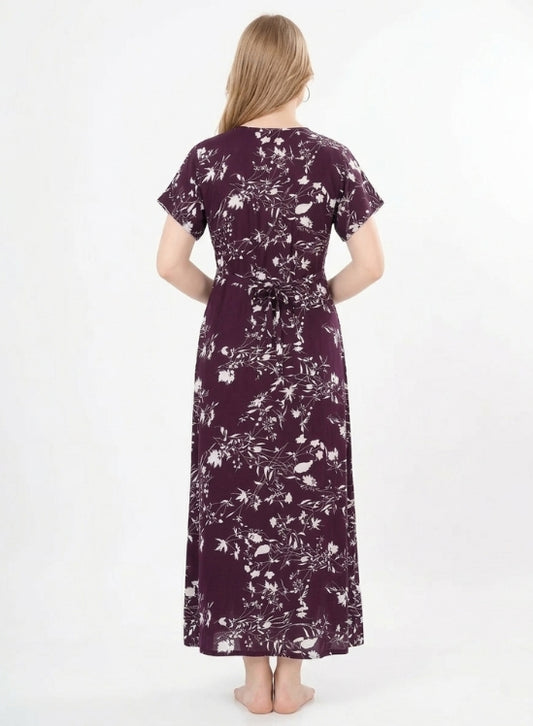 Deep Plum floral print Rayon Nighty