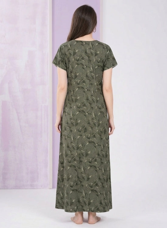 Olive Green  with Light Green Print Alpine Nighty