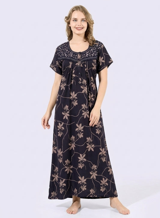 Dark Navy Base with Beige Floral Alpine Nighty