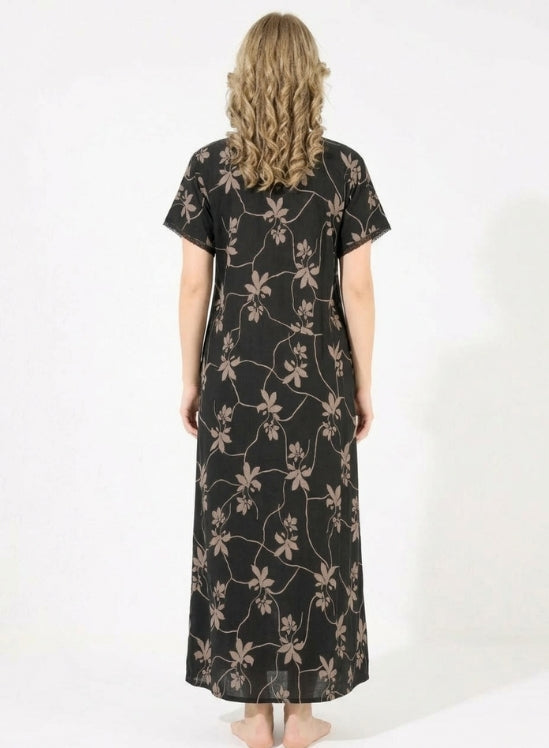 Deep Black with Soft Taupe Floral Alpine Nighty