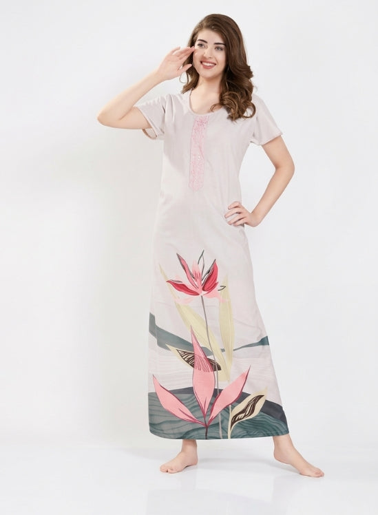 Soft Beige with Pink Floral Print Alpine Nighty
