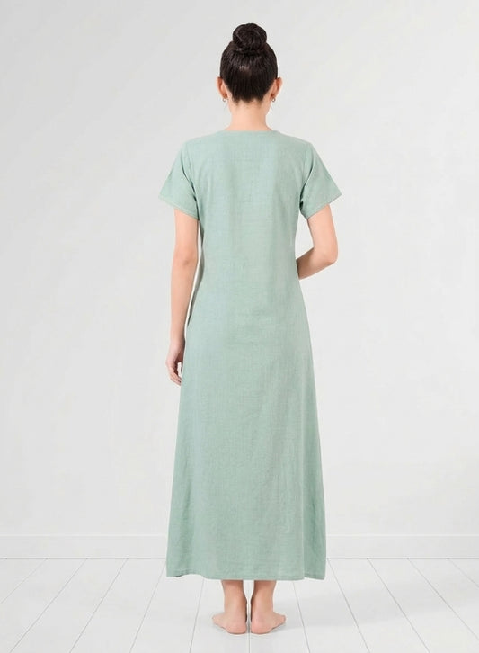 Sage Green floral embroidery Rayon Nighty