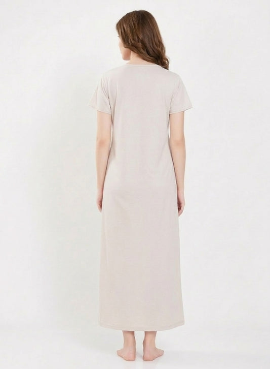 Soft Beige with Pink Floral Print Alpine Nighty