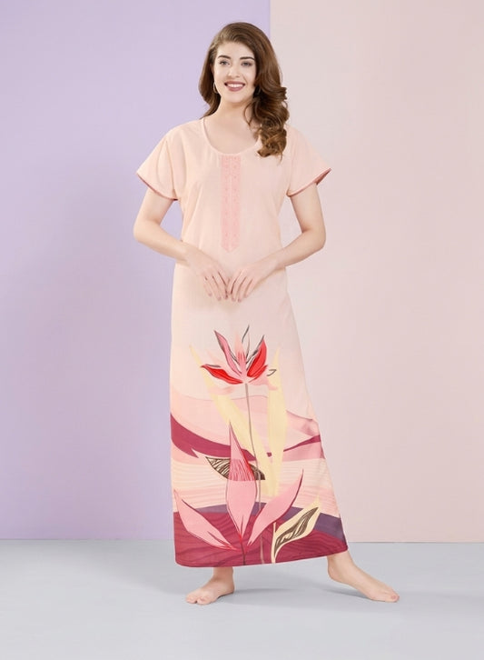 Soft Peach with Bold Pink Floral Alpine Nighty