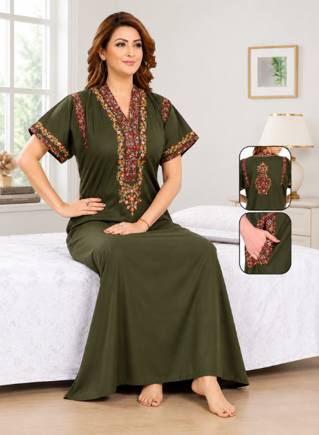 Rayon Floral Embroidered Nighty