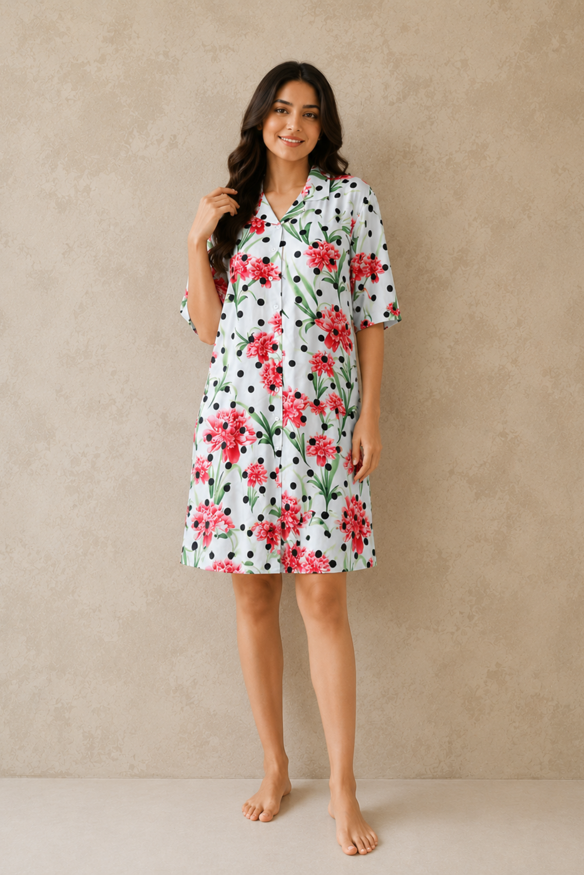 Multicolor Premium Satin Short Nighty