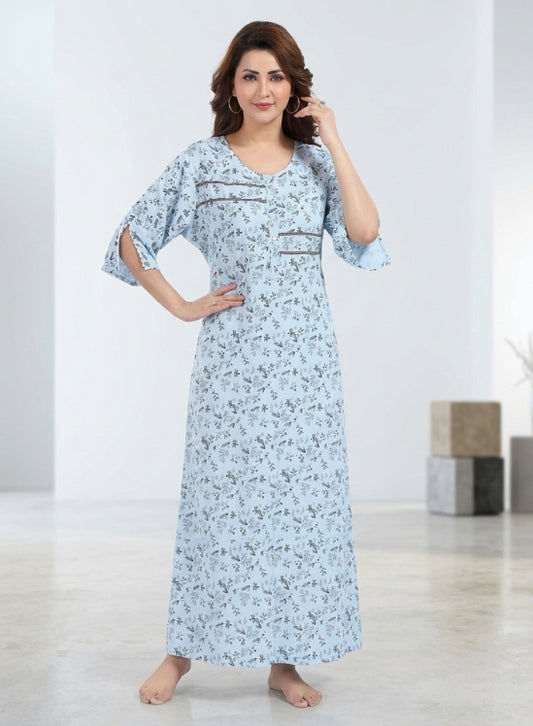 Sky Blue Rayon Nighty for Women