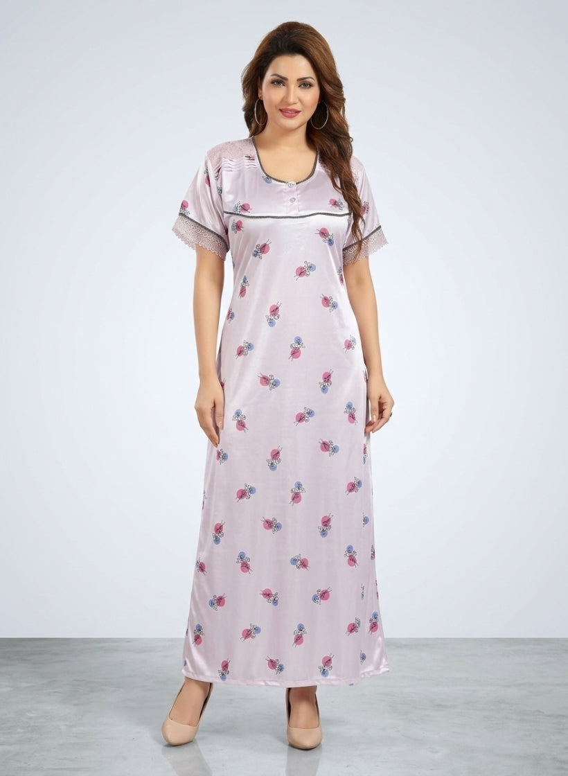 Printed Satin Nighty for Women