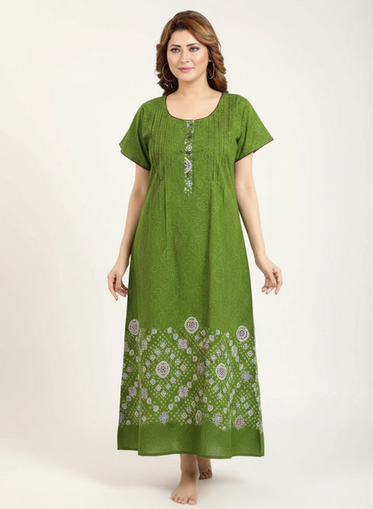 Olive Green Cotton Nighty