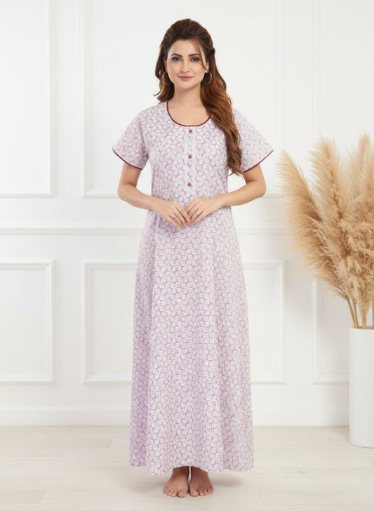 Printed  Purple Cotton Nighty