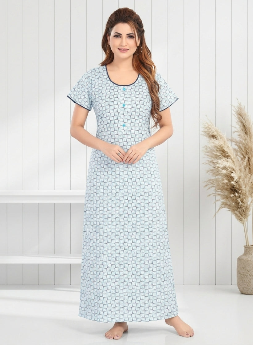 Printed Sky Blue Cotton Nighty