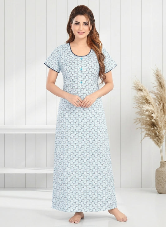 Printed Sky Blue Cotton Nighty