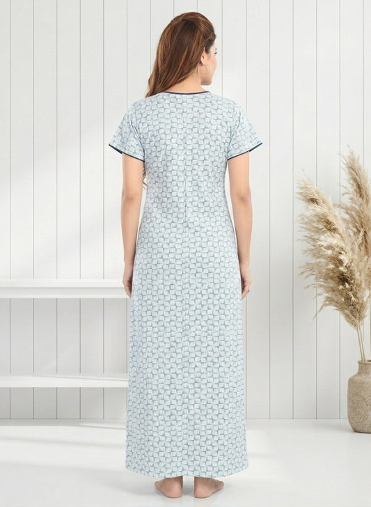 Printed Sky Blue Cotton Nighty