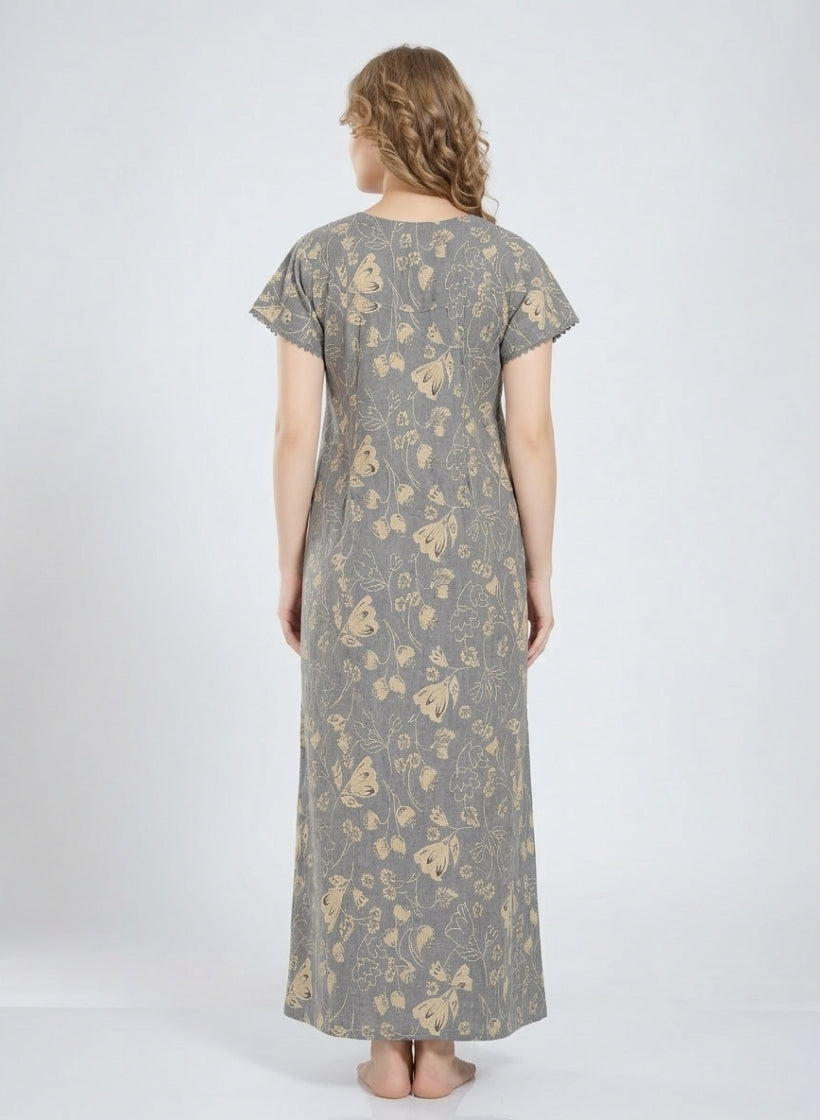 Deep Indigo Floral Cotton Nighty