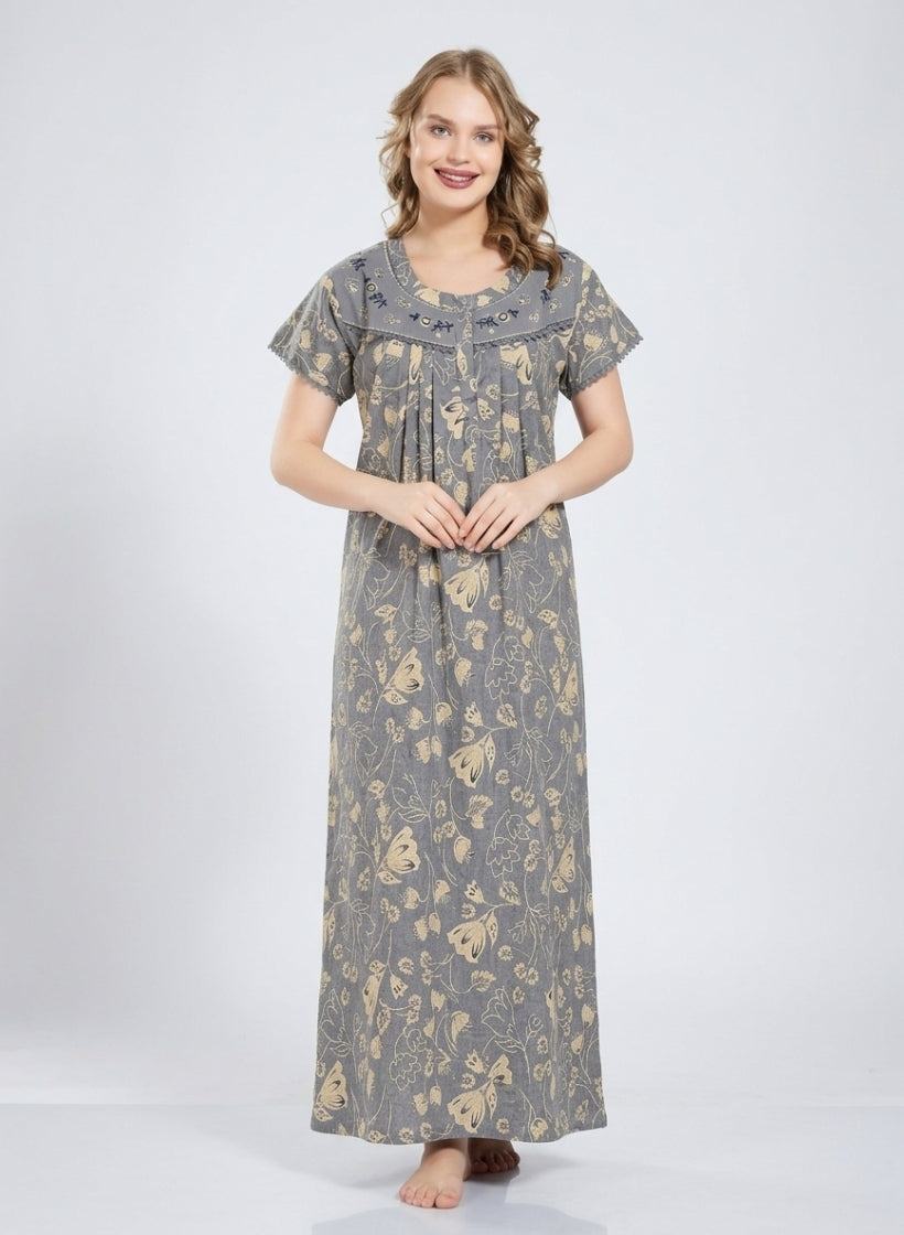 Deep Indigo Floral Cotton Nighty