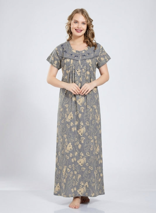 Deep Indigo Floral Cotton Nighty