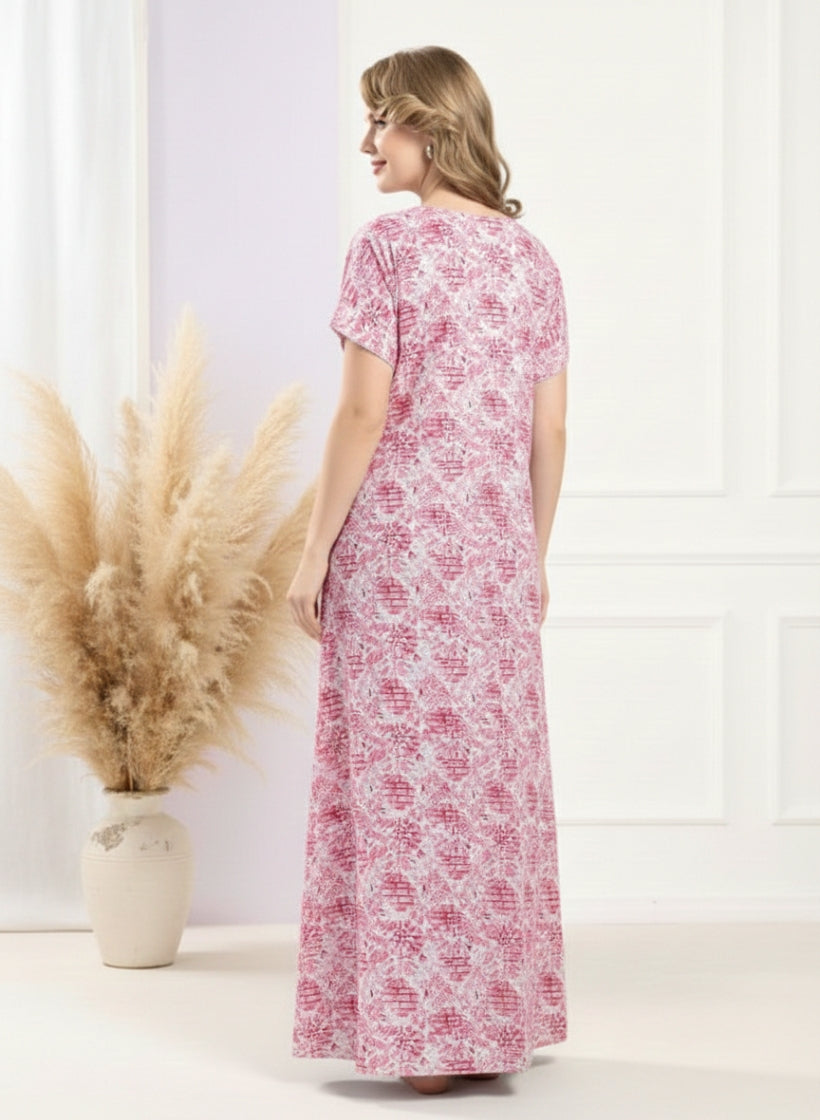 Pink Embroidery Cotton Nighty
