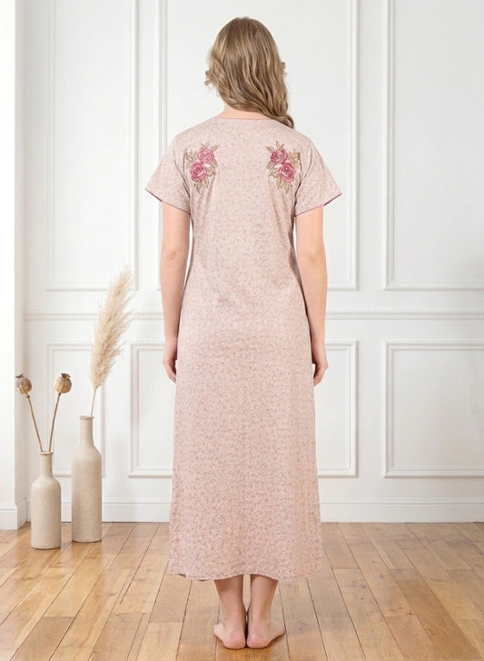 Dusty Rose Leaf Print Cotton Nighty