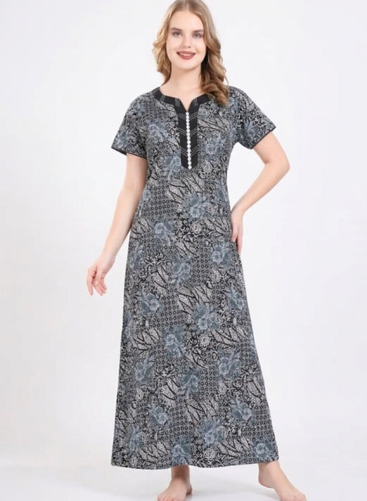 Charcoal and Slate Blue Floral Cotton Nighty
