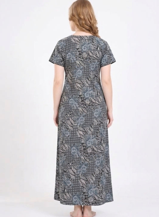 Charcoal and Slate Blue Floral Cotton Nighty