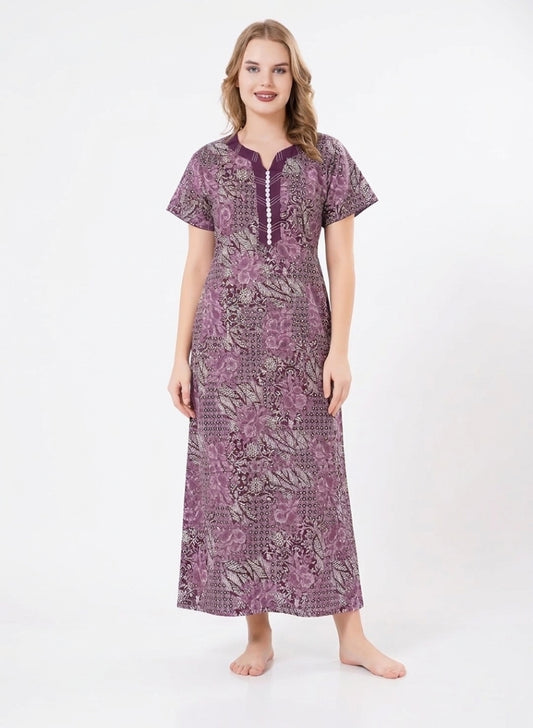 Plum Purple and Mauve  Floral Cotton Nighty
